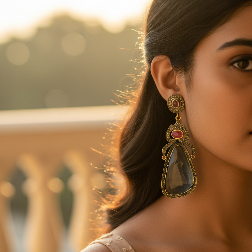 Sapphire & Ruby Drop Earrings | Gold-Plated Jewelry | For Women