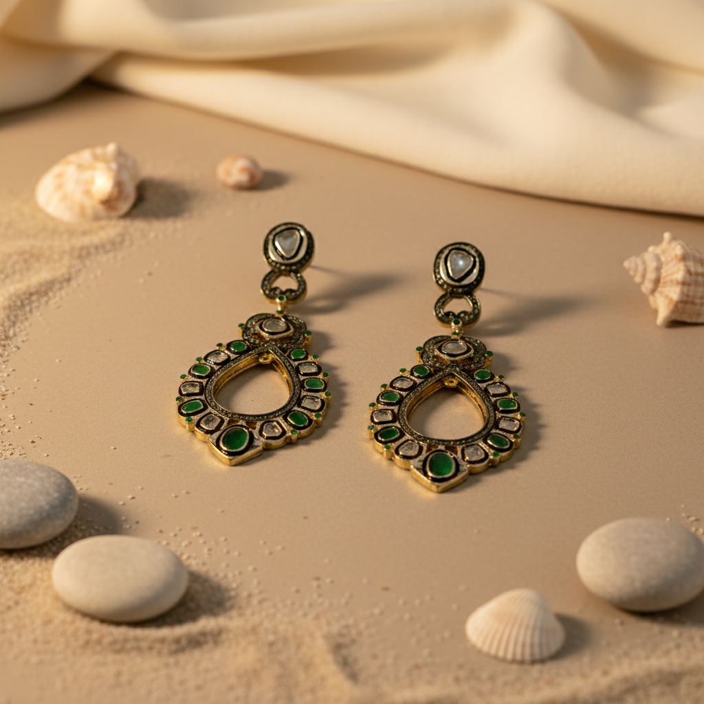Emerald & Diamond Drop Earrings for Women | Statement Jewelry