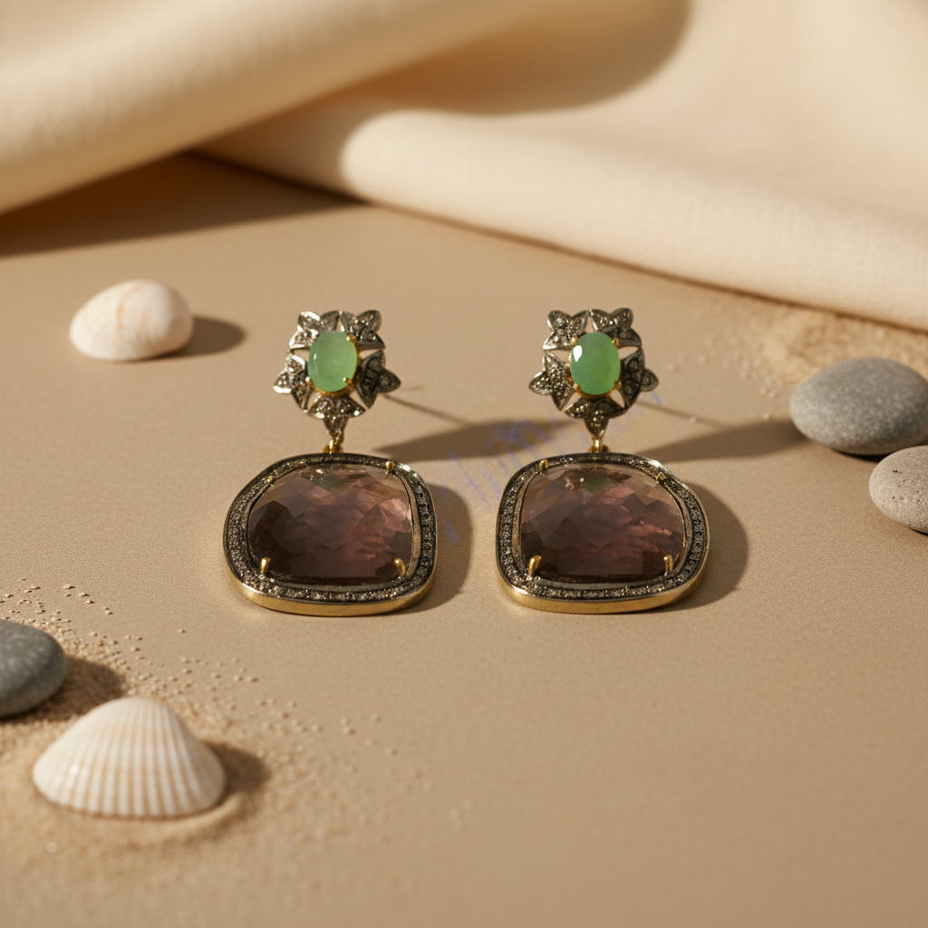 Gemstone Dangle Earrings | Green & Brown Stone Earrings for Women