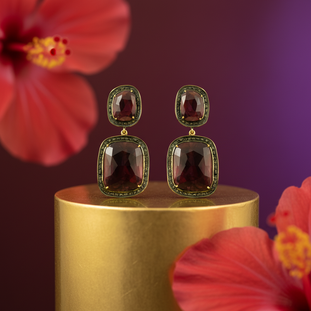 Ruby Gemstone Dangle Earrings | Gold Finish | Women's Jewelry