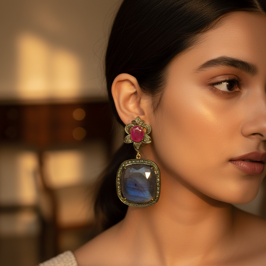 金红宝石石英耳环 | 垂坠式耳环 | 女士珠宝