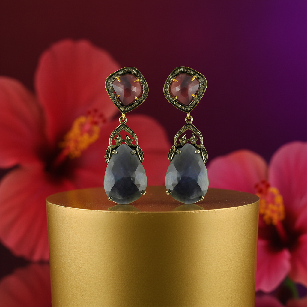 Sapphire & Ruby Drop Earrings for Women | Statement Jewelry