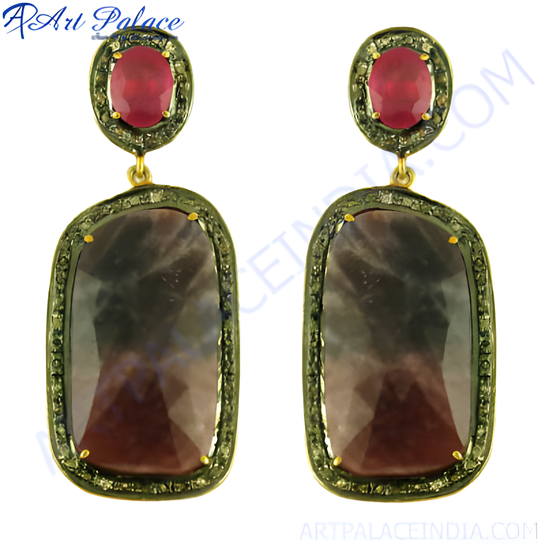 Ruby & Sapphire Dangle Earrings | Gold Finish | Women's Jewelry