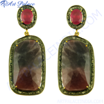 Load image into Gallery viewer, Ruby &amp; Sapphire Dangle Earrings | Gold Finish | Women&#39;s Jewelry
