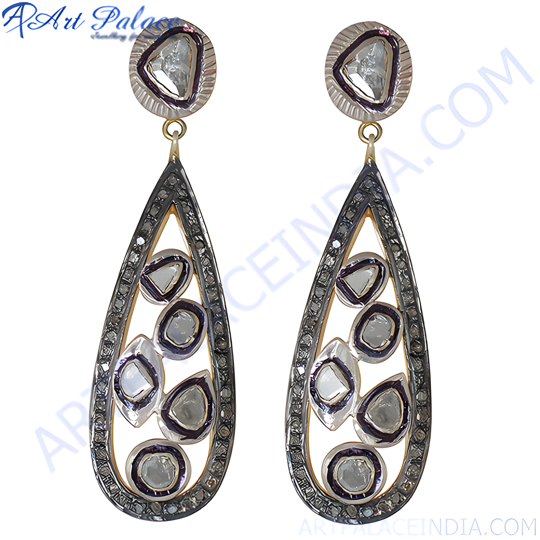 Silver teardrop drop earrings with diamonds, elegant and sparkling, perfect for women.