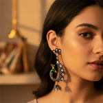 Load image into Gallery viewer, Peacock Dangle Earrings with Green Enamel &amp; Diamonds | Art Palace
