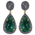 Load image into Gallery viewer, Emerald Teardrop Dangle Earrings | Black Rhodium Diamonds | For Women
