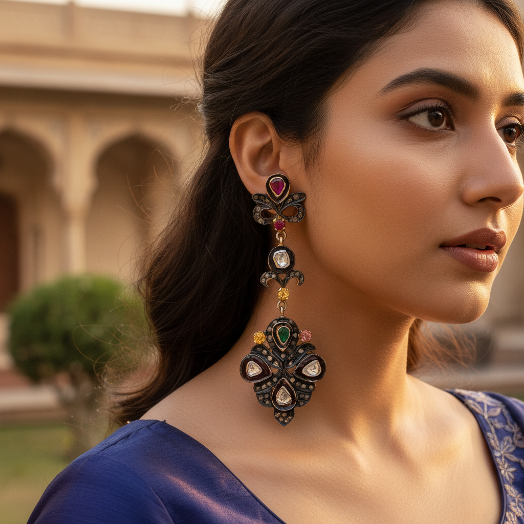 Vintage Ruby Emerald Diamond Earrings | Dangle Earrings for Women