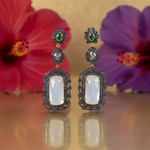 Load image into Gallery viewer, Moonstone Drop Earrings with Emerald Accents | Women&#39;s Jewelry
