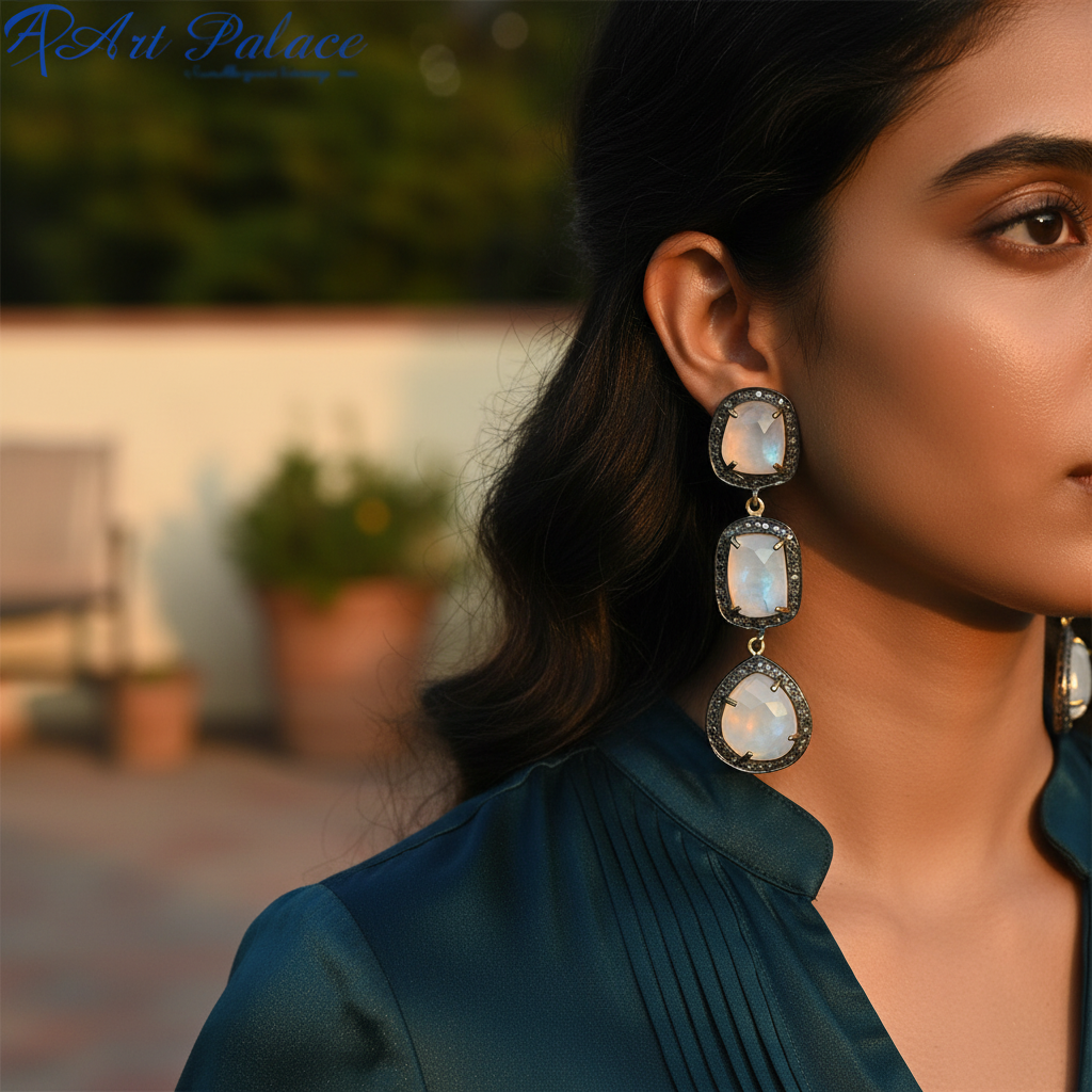 月光石银质水滴耳环 | 女士 | 礼物