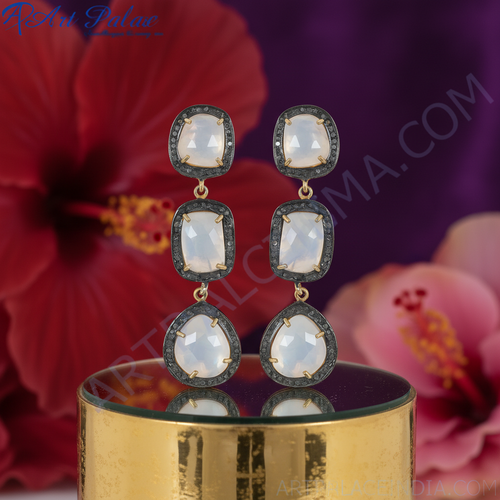 Moonstone drop earrings in silver | for women | gift