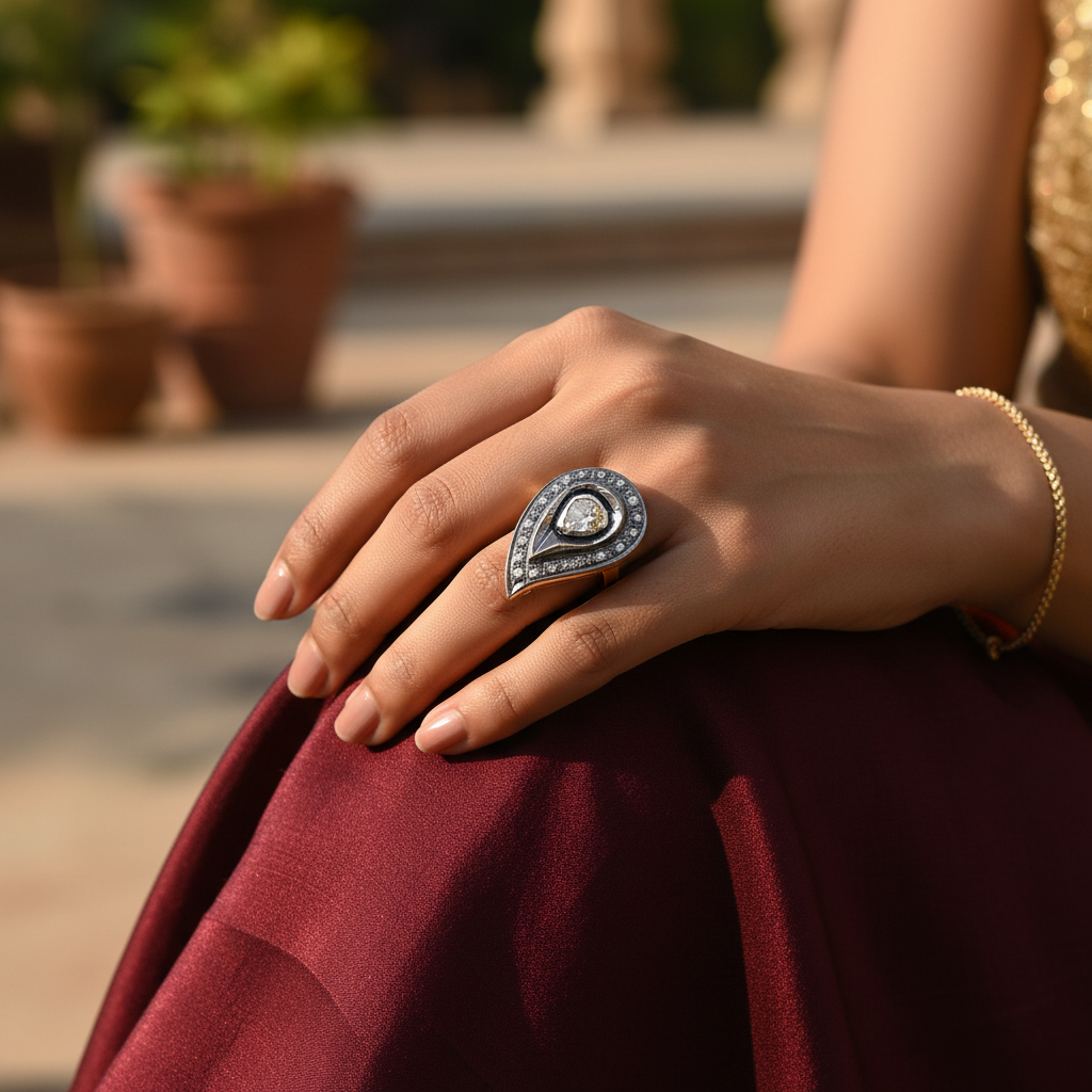 gold plating Ring with Diamond Teardrop for Women | Gift Jewelry