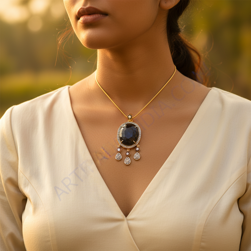 Gold Sapphire Diamond Pendant Necklace | Women's Fine Jewelry