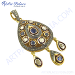 Load image into Gallery viewer, Gold teardrop pendant with sapphires and diamonds. Luxury gemstone pendant for women.
