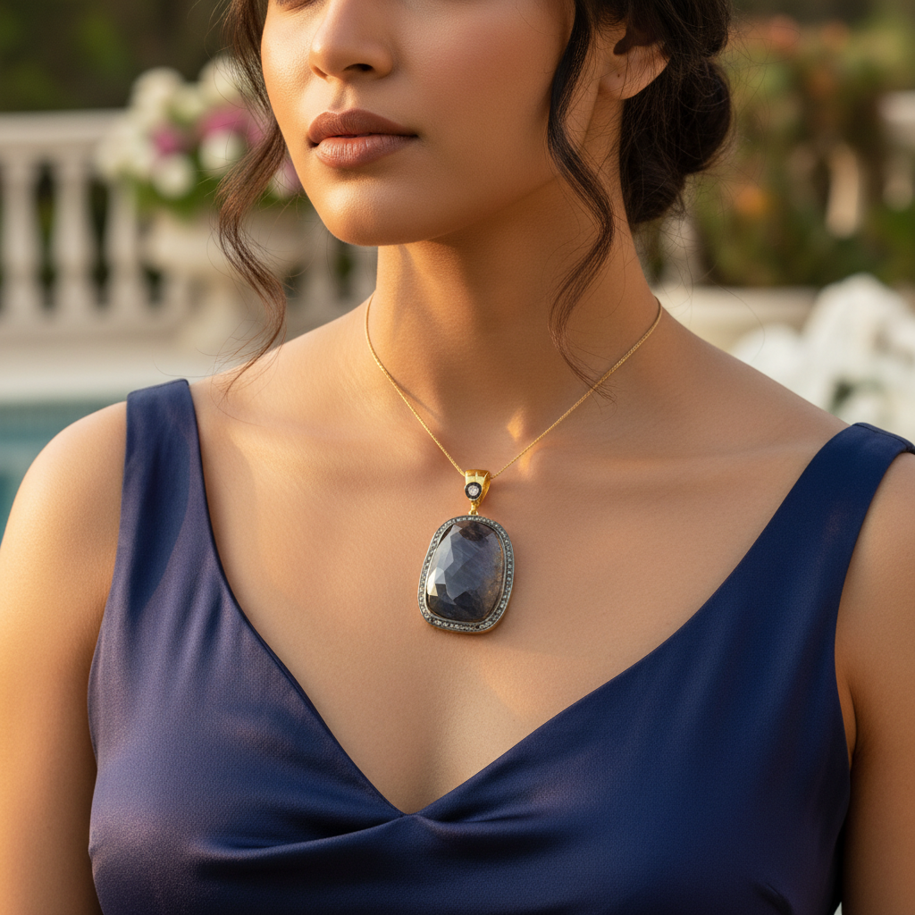 Sapphire & Diamond Pendant Necklace | Gold Plated Silver | Women's Gift