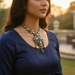 Load image into Gallery viewer, Silver Emerald Ruby Pendant | Vintage Style Jewelry for Women
