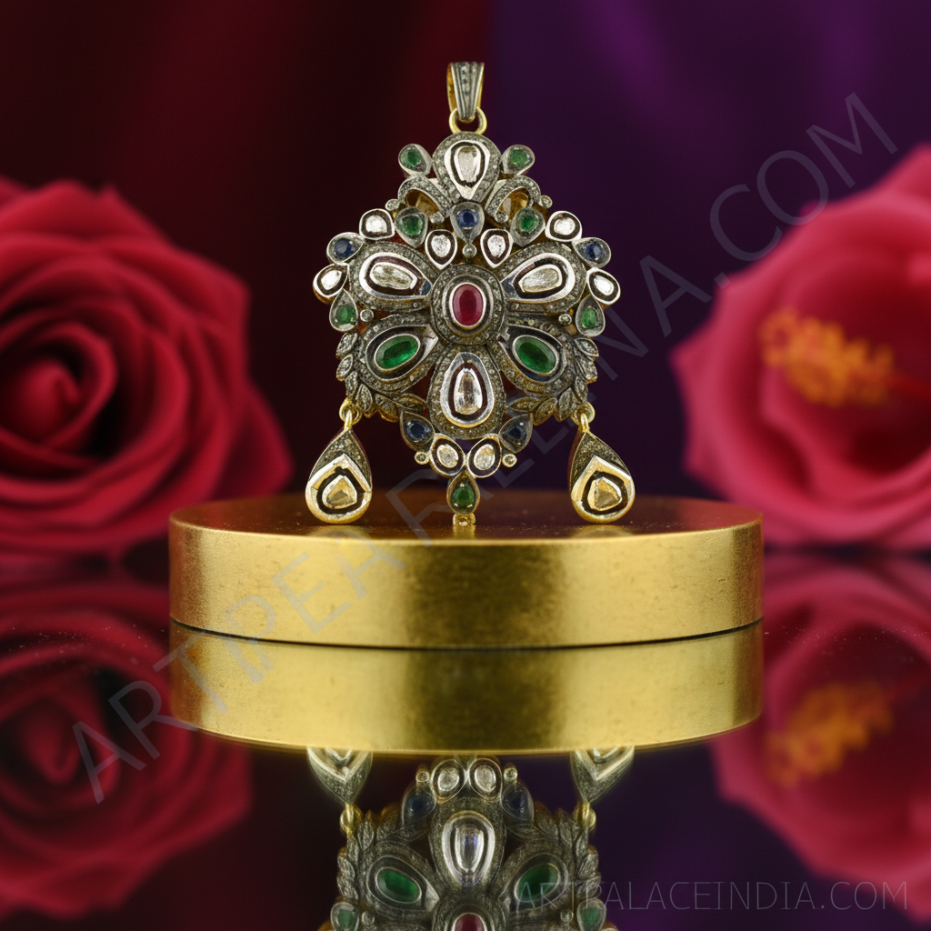 Silver Emerald Ruby Pendant | Vintage Style Jewelry for Women