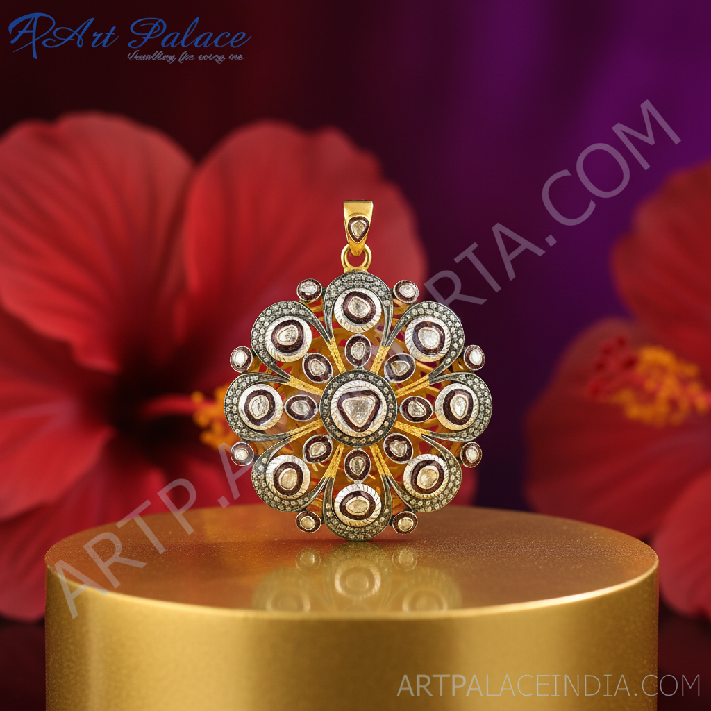 gold plating Diamond Floral Pendant | Luxury Pendant for Women