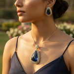 Load image into Gallery viewer, Sapphire Pendant Necklace | Antique Gold Finish | Women&#39;s Jewelry
