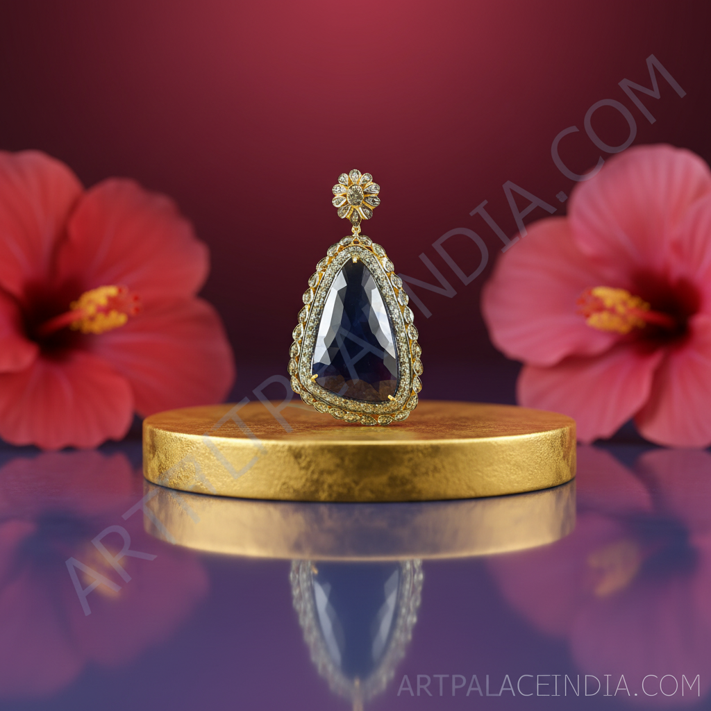 Sapphire Pendant Necklace | Antique Gold Finish | Women's Jewelry