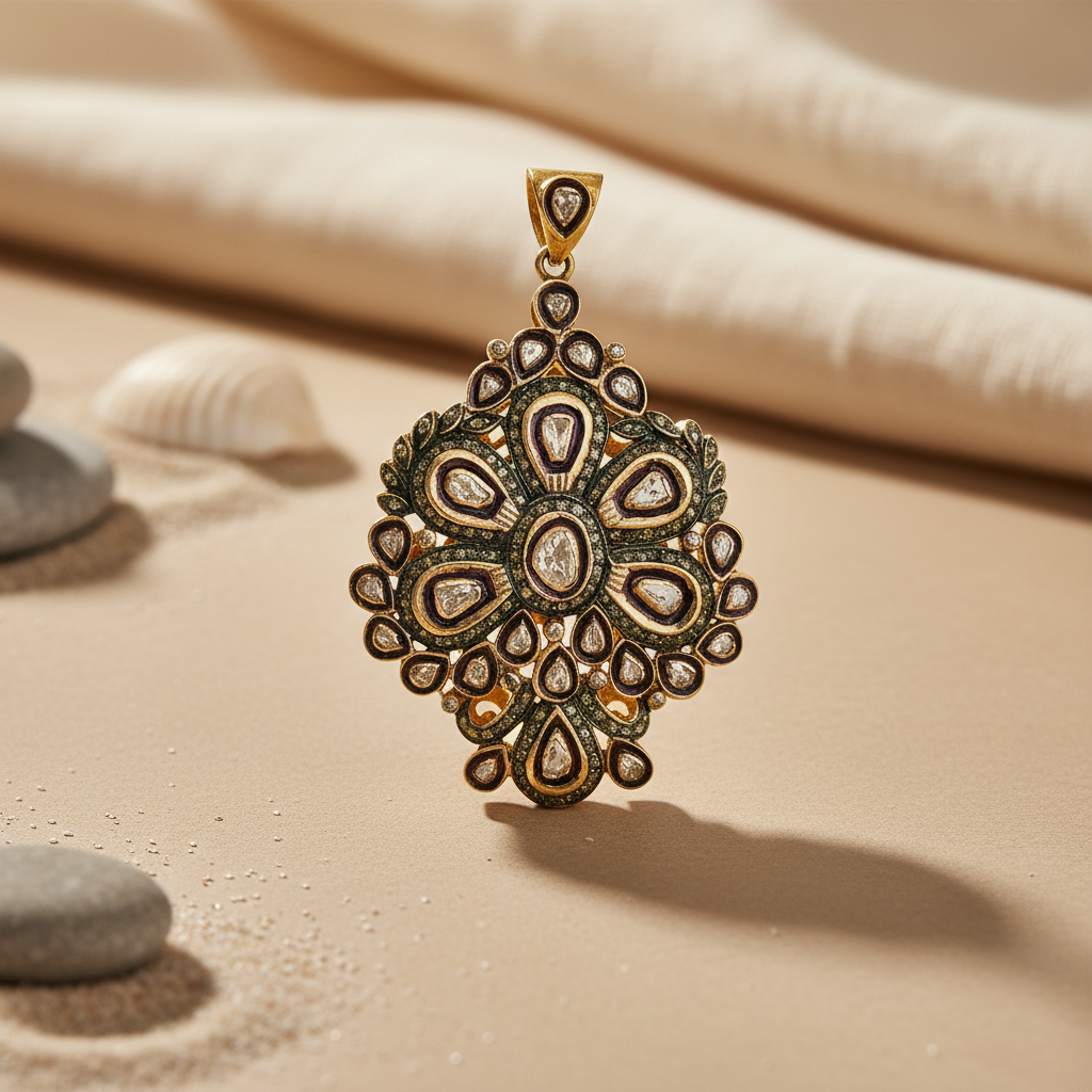 gold plating Floral Pendant for Women | Diamond Cluster Design