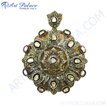 Load image into Gallery viewer, Antique diamond pendant with amber gemstone center, ornate design, fine jewelry, for women.
