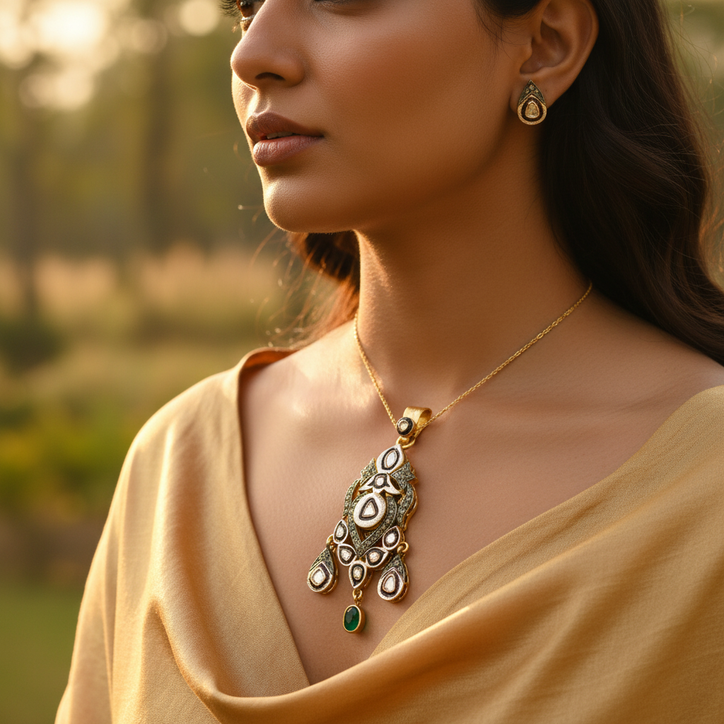 Gold emerald pendant necklace | vintage style jewelry gift