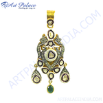 Load image into Gallery viewer, gold plating emerald pendant with an intricate vintage design; a gemstone necklace.
