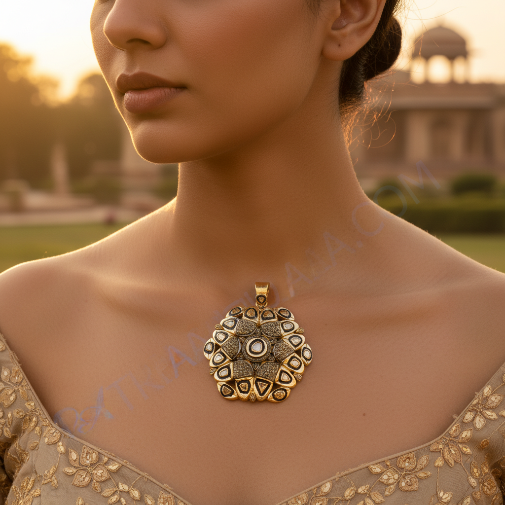 gold plating Diamond Cluster Pendant | Floral Design | Women's Jewelry