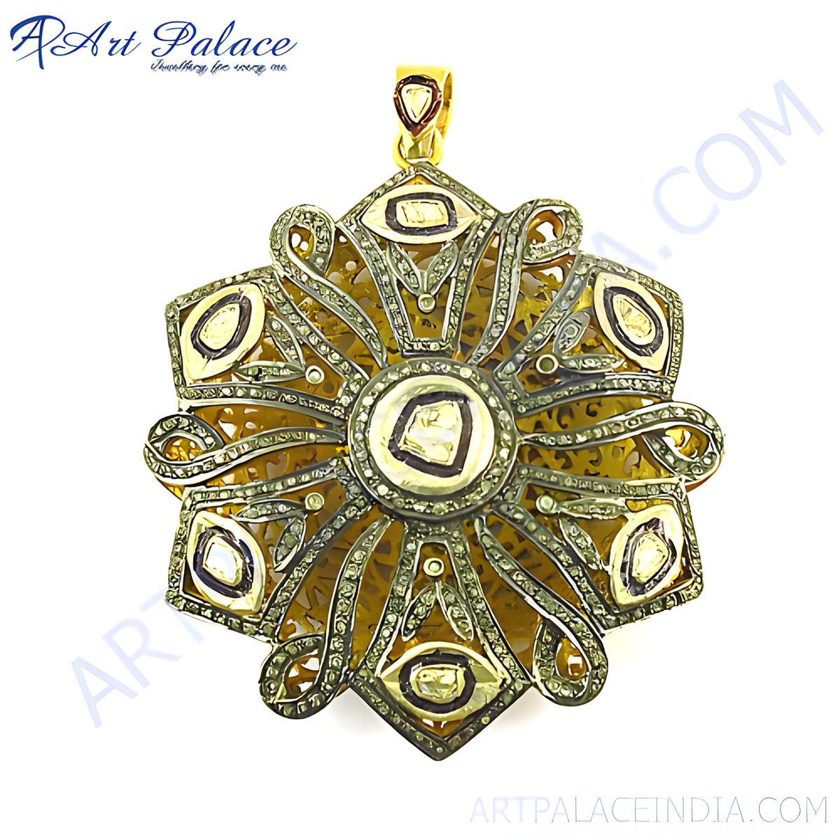 Gold filigree diamond pendant with intricate design and sparkling diamond accents, ideal for luxury gifts
