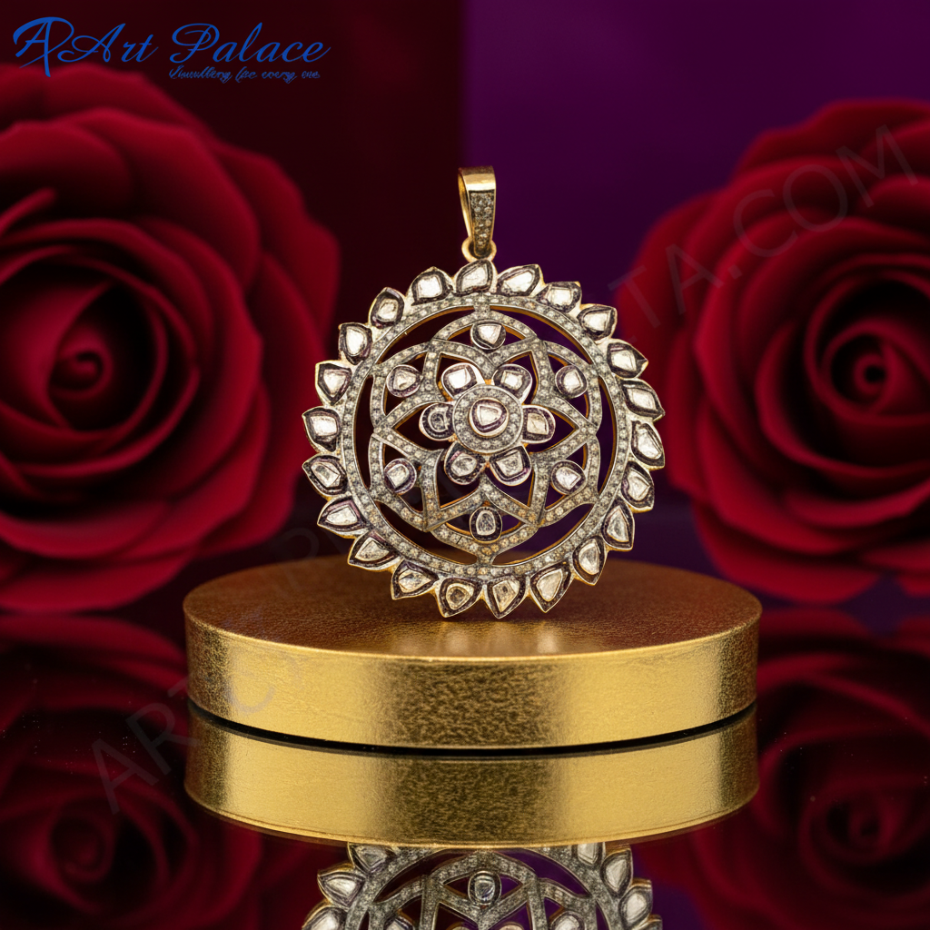 Gold diamond floral pendant | women's luxury jewelry gift