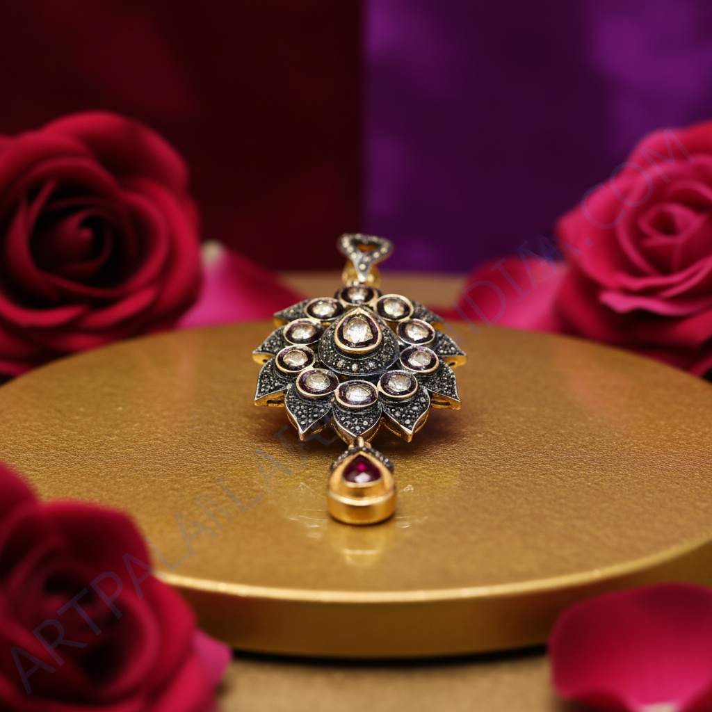 Vintage Ruby & Diamond Pendant | Floral Design | For Women
