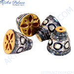 将图像加载到图库查看器中， Close-up of beaded silver pendant charms encrusted with diamonds, ideal for necklaces or bracelets.
