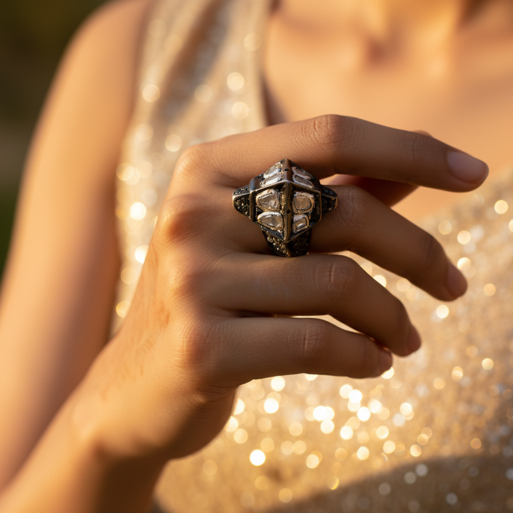 Geometric Silver Diamond Beads for Jewelry Making