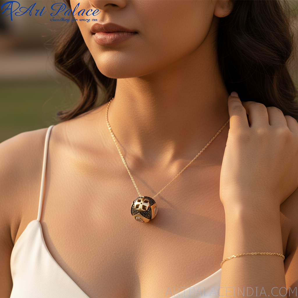 gold plating & Black Stone Orb Pendant | Fashion Jewelry Gift