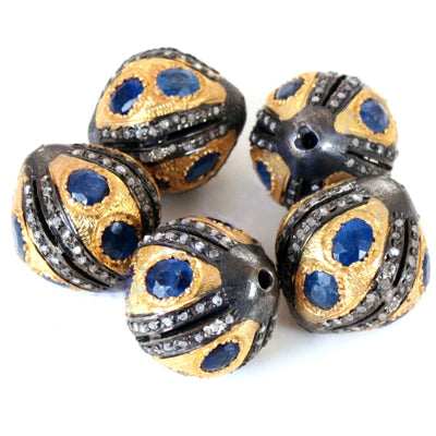 Sapphire & gold plating beads | oxidized silver beads for jewelry