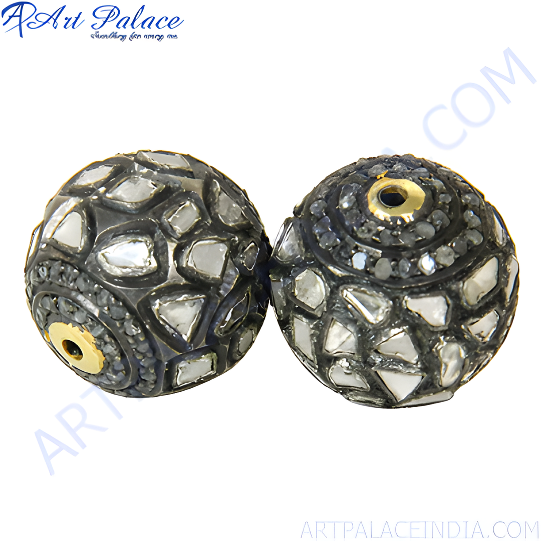 Oxidized silver beaded earrings with diamond accents, a luxury jewelry piece.