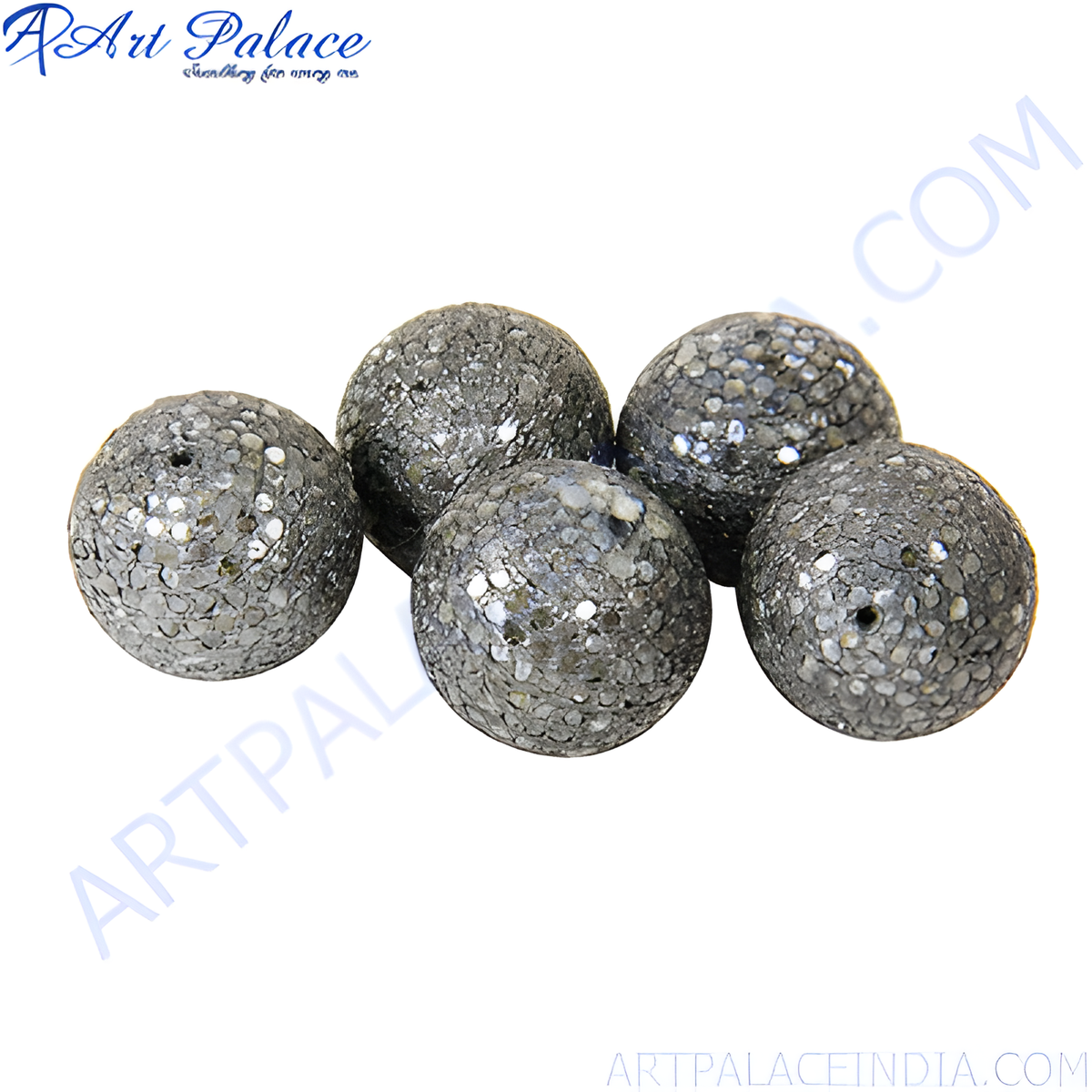 Close up of a cluster of sparkly stone orb beads for jewelry making, with a textured surface