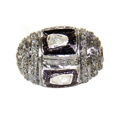 Silver beaded ring with diamond accents | women's ring