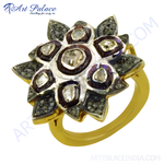 将图像加载到图库查看器中， gold plating ring with a diamond flower design, featuring diamonds and a polished gold plating band.
