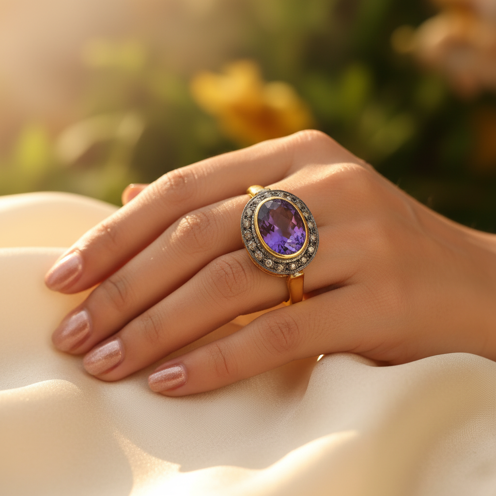 gold plating Amethyst Ring for Women | Gemstone Ring | Gift