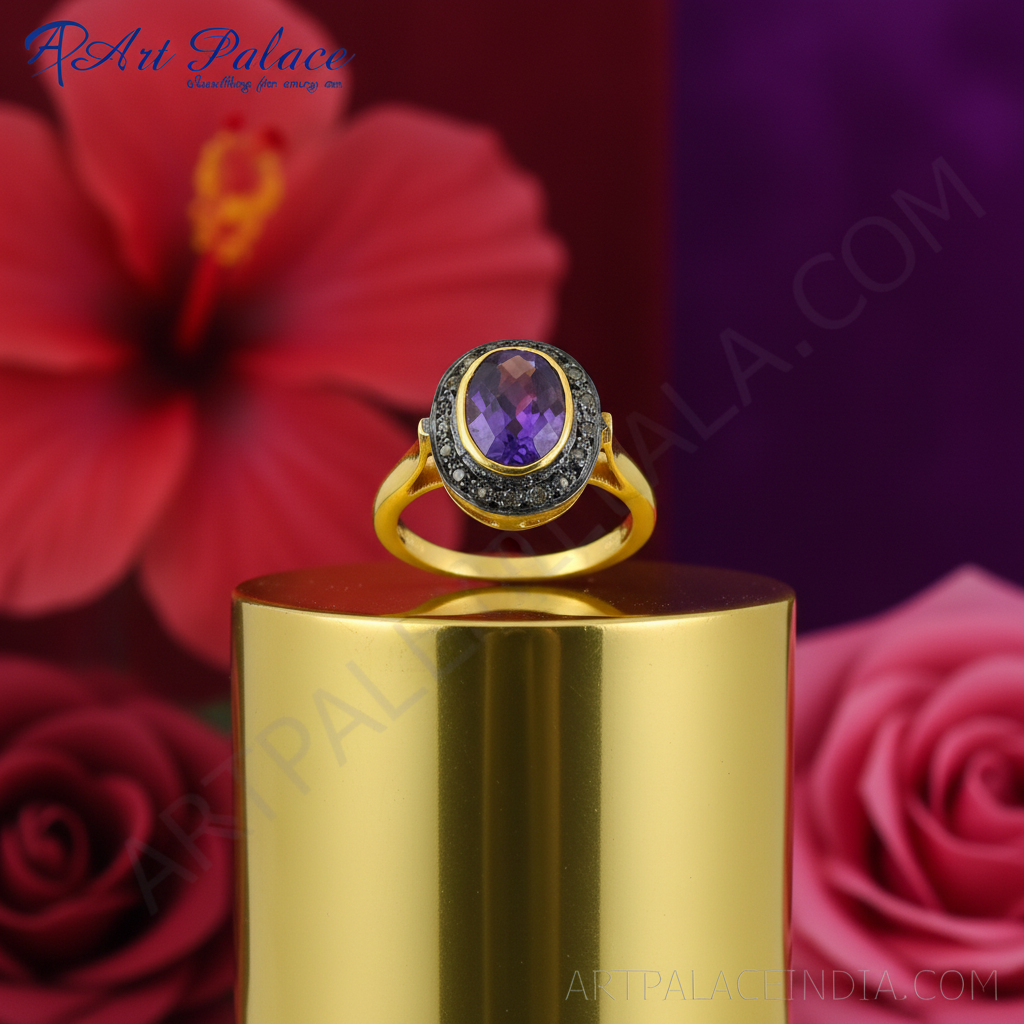 gold plating Amethyst Ring for Women | Gemstone Ring | Gift