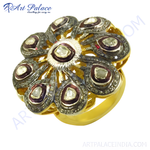 将图像加载到图库查看器中， gold plating flower ring with diamonds. Featuring a gold plating band and diamond accents. Perfect for women.
