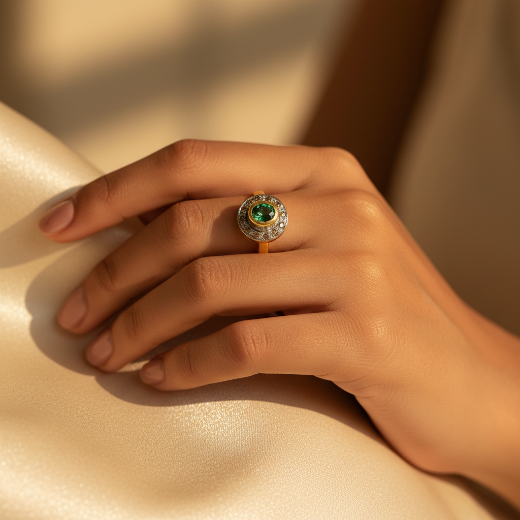 gold plating Emerald Halo Ring for Women | gold plating Gemstone Ring