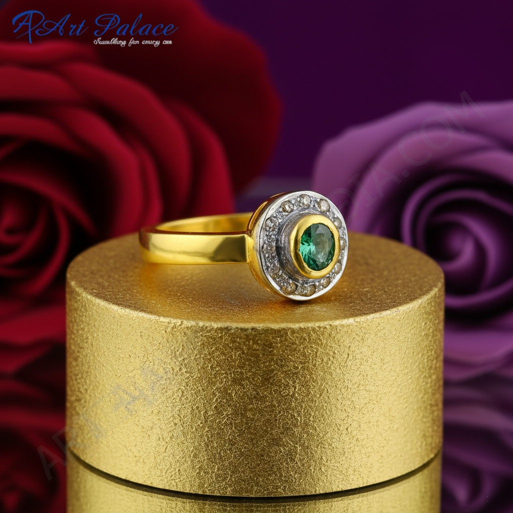 gold plating Emerald Halo Ring for Women | gold plating Gemstone Ring