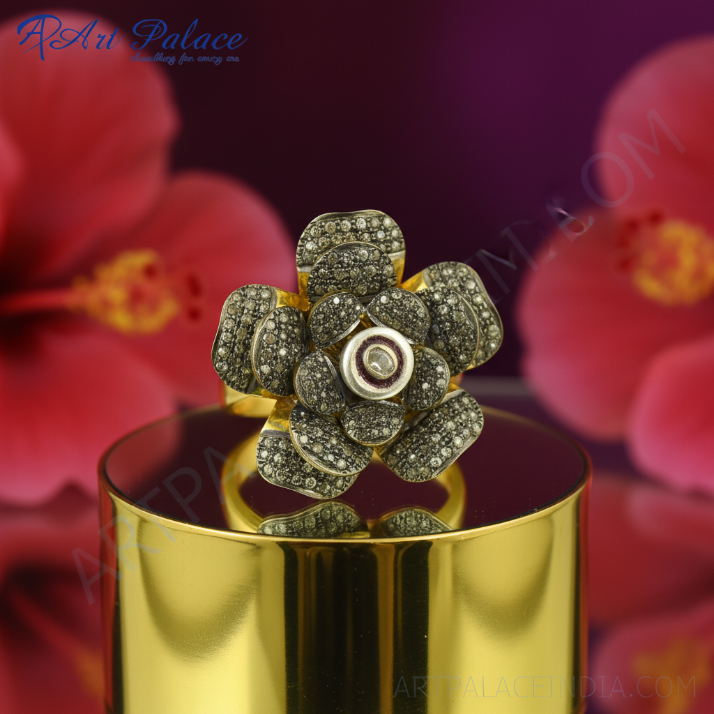 镶钻黄金花朵戒指 | 女士奢华珠宝