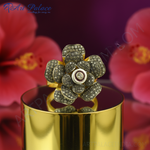 将图像加载到图库查看器中， 镶钻黄金花朵戒指 | 女士奢华珠宝
