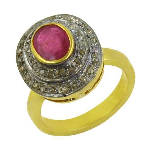 Ruby & Diamond Halo Ring | gold plating Plated | Women's Jewelry Gift