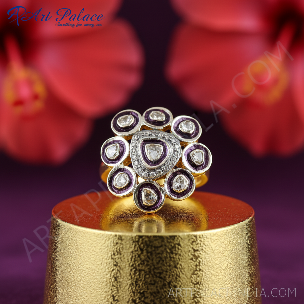 gold plating Ring with Diamond Cluster | Women's Ring | Statement Jewelry