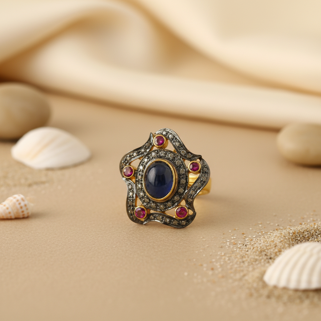 Sapphire & Ruby Ring | gold plating Plated Cocktail Ring for Women